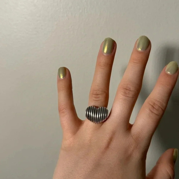 Large sterling silver chunky estate dome ribbed modernist ring 7 - Picture 4 of 7